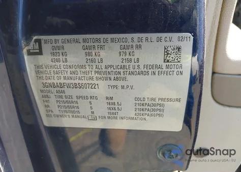 2011 Chevrolet Hhr Lt z USA, uszkodzony, nr VIN 3GNBABFW3BS607221